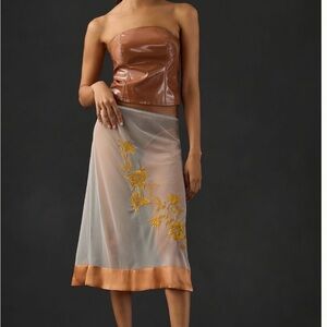 Anthropologie Brown and Gold Floral Midi Skirt